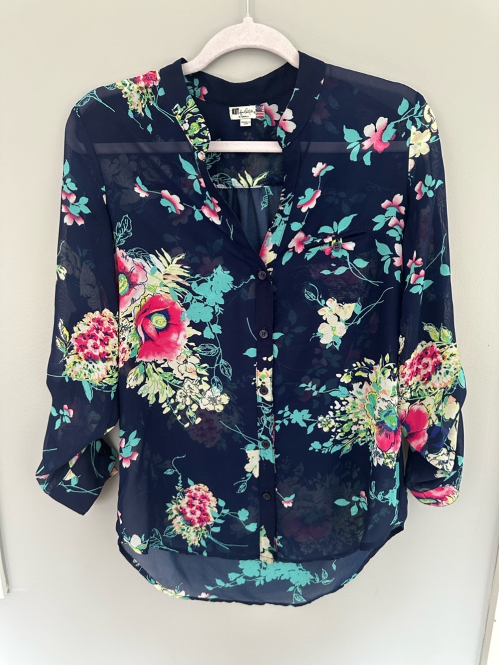 Kut from the Kloth Navy Floral Button-Front Blouse